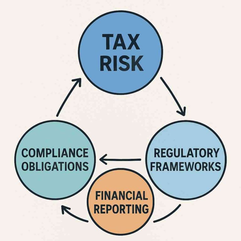 Corporate tax risk diagram showing compliance risk regulatory exposure and financial reporting impact